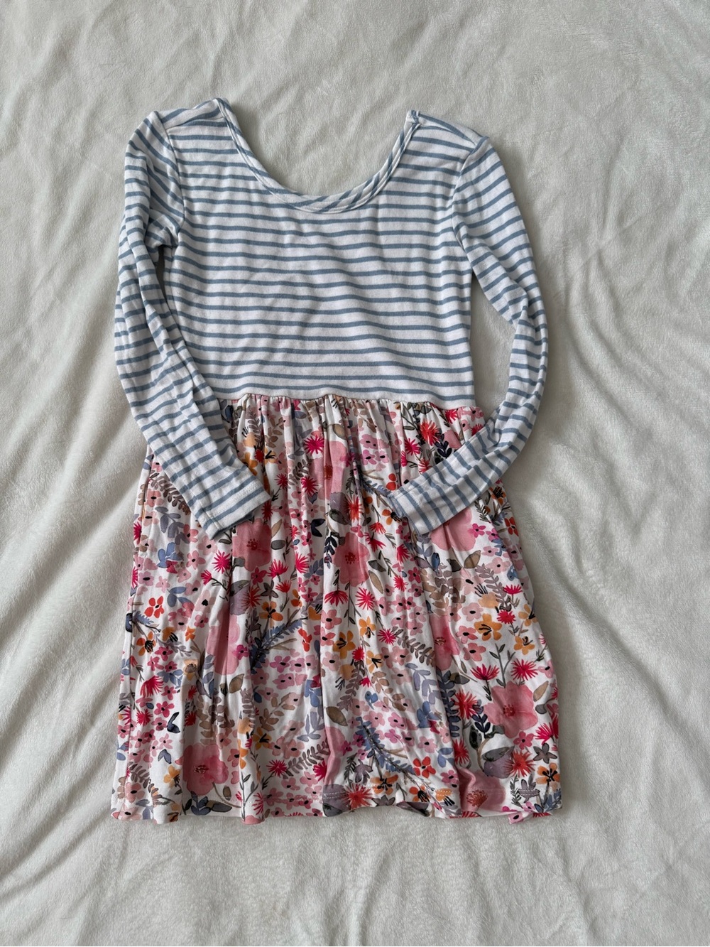 Striped Top Floral Skirt Kids Dress in Blue and Pink